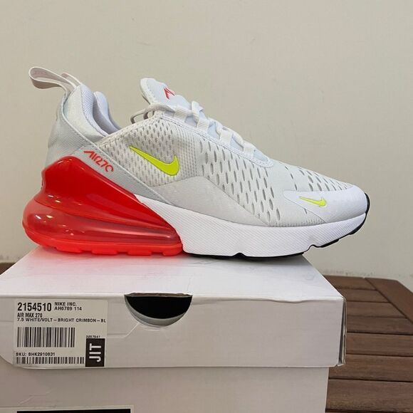 Nike Air Max 270 White/Volt-Bright Crimson US Women 7.5/UK 5/EU 38.5(AH6789-114) - Picture 10 of 13